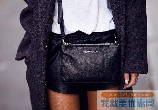 Michael Kors Bedford黑色款 女士真皮斜挎包