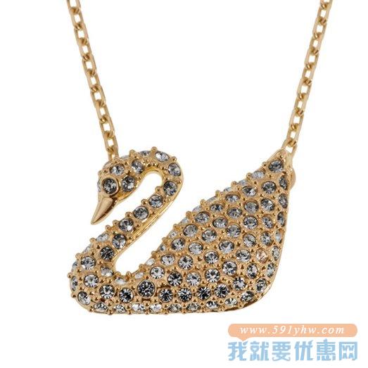 施华洛世奇（Swarovski）Crystal Pave Swan Necklace金色天鹅水晶项链
